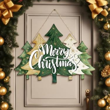 Imagem de BBTO Placa para porta Feliz Natal, xadrez, búfalo, árvore, madeira, decoração de Natal, casa de fazenda, para varanda, casa de fazenda, Natal, porta da frente, decoração de casa ao ar livre (estilo de