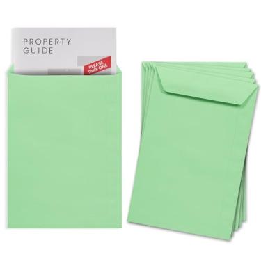 Imagem de Envelopes verdes autovedantes 15 x 23 cm, pacote com 25, envelopes coloridos tamanho carta 15 x 23 cm, estilo aba aberta para cartões, convites, feriados, cartões postais, presentes, papel de 14,5 kg