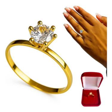 Imagem de Anel Solitário De Noivado Com Zircônia Banhado A Ouro Namoro - SAF, Ba