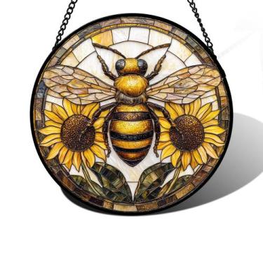 Imagem de Janela de vitral pendurada DASTOLL Bee Sunflower 20cm