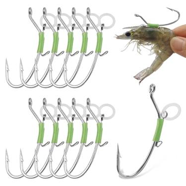 Imagem de Shaddock Fishing Ganchos luminosos de camarão, 10 peças que brilham no escuro luz noturna isca de camarão ganchos de aço de alto carbono para robalo carpa bagre lúcio croupers água salgada pesca em