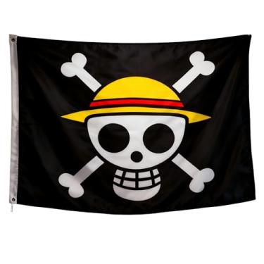 Imagem de Para animação de uma peça para decoração de Halloween chapéu de palha Luffy bandeira de pirata multicolorida, 1,5 m x 7,5 m