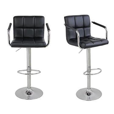 Imagem de Conjunto de 2 cadeiras de bar clássicas para cadeiras de bar pretas com altura de balcão, banco de bar ajustável com encosto alto, assento giratório de 360 graus para bancada de cozinha, bancos de bar