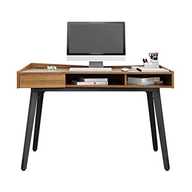 Imagem de YAYA2021-SHOP Mesa de trabalho de computador para escritório em casa, moderna e criativa, mesa de trabalho de 119 cm, simples, de madeira, suporte de estrutura de aço, mesa de escritório em casa com