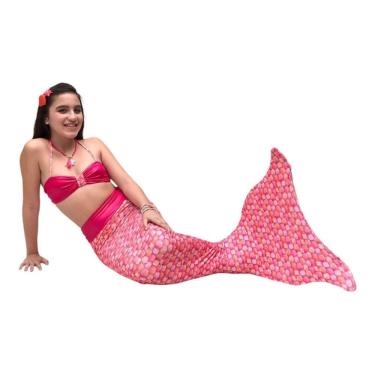 Imagem de Cauda de Sereia Completa para Nadar + Nadadeira Concha Rosa