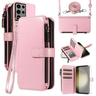 Imagem de Asuwish Capa de celular para Samsung Galaxy S23 Ultra 5G com protetor de tela de vidro temperado e cordão com zíper, porta-cartões, suporte para cartão, acessórios para celular S23Ultra 23S S 23