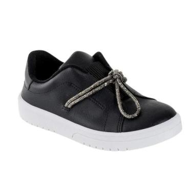 Imagem de Tênis Feminino Moleca Cadarço Brilhante Preto Fume 5791107, Preto, Fum