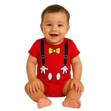 Imagem de Body Bebê Temático Mickey Vermelho Suedine 100% Algodão - Baby da Moda