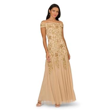 Imagem de Adrianna Papell Vestido longo feminino com ombros de fora, Champanhe dourado, 42