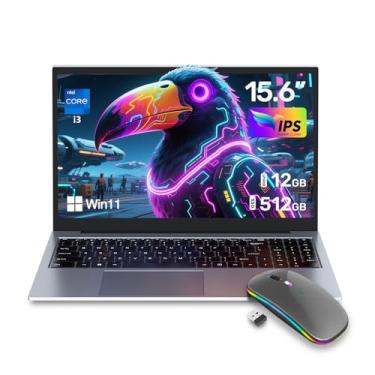 Imagem de Laptops para jogos ZOLWAYTAC, i3 (2C/4T, até 3,2 GHz), SSD M.2 de 12 GB + 512 GB, IPS FHD de 15,6 polegadas, Wi-Fi e Bluetooth, laptop portátil de alumínio, teclado retroiluminado, prata