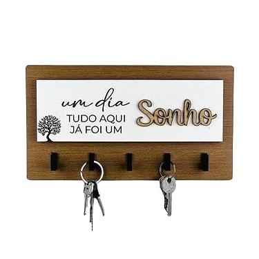 Imagem de Porta chaves de parede organizador Moderno(amadeirado com branco)