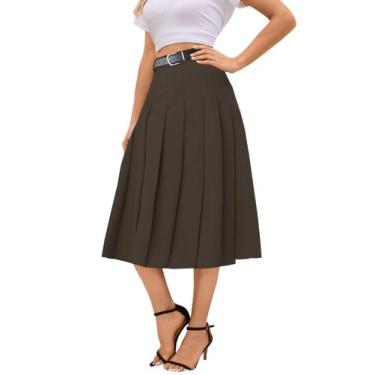 Imagem de Saia feminina cromoncente plissada de cintura alta com bolsos