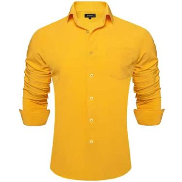 Imagem de Camisa DiBangu de manga comprida com botões para homens amarela mostar
