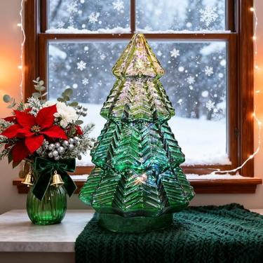 Imagem de Luz de Natal de vidro mercúrio, luminária de árvore de Natal de mesa de vidro colorido dinâmico iluminado com temporizador, árvore de Natal operada por bateria para férias, Natal e decoração de casa A