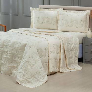 Imagem de Cobre Leito 3 Peças Queen Percal 200 Fios Mistral 100% Algodão - Palha