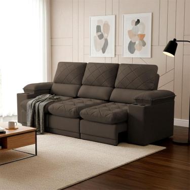 Imagem de Sofá Veneza 2,40m Retrátil Reclinável Marrom USB e Porta Copos - King House