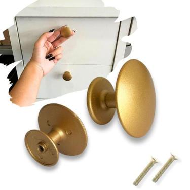 Imagem de Puxador Ponto Redondo Botão Dourado Fosco em Metal p/ móveis - Compras