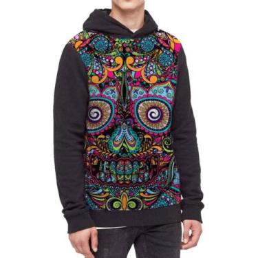 Imagem de Moletom Com Capuz Caveira Maia Full Print Ref:17 - smoke, Preto, GG