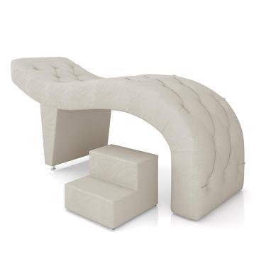 Imagem de Maca de Estética para Massagem Cílios Fixa Lash Estofada com Escada PU Bege G83 - Gran Belo