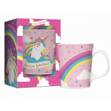 Imagem de Caneca Porcelana Premium BrasFoot Bichinhos 280 ML Unicórnio Branco