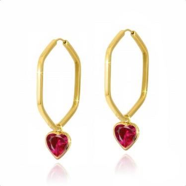 Imagem de  Brinco Ouro 18k Argola Com Pingentes 5mm - Paulistana Joias, Vermelho
