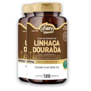 Imagem de Kit 2 Óleo de Semente de Linhaça Dourada Unilife 1000mg 120 Cápsulas