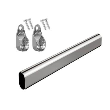 Imagem de Kit Tubo Cabideiro Oval Oblongo Para Guarda Roupa Cromado Com Suportes