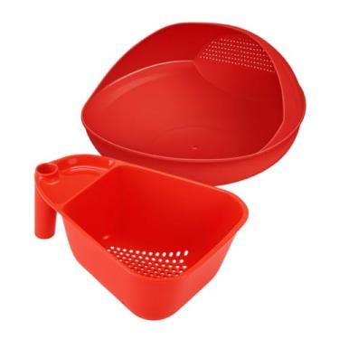 Imagem de Kit Escorredor De Massas Macarrão E Legumes Frutas Vegetais Com Alça + Lava Arroz Plástico Cores (Duo Vermelho)