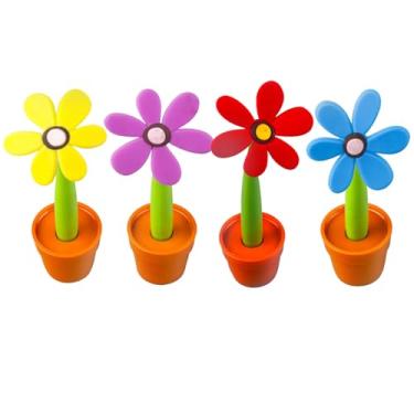 Imagem de XIANFANG Pacote com 4 canetas esferográficas de flores – Design de flor realista com 4 cores vibrantes, elegantes canetas de escrita florais para mulheres, diário, escritório, escola – lindo presente