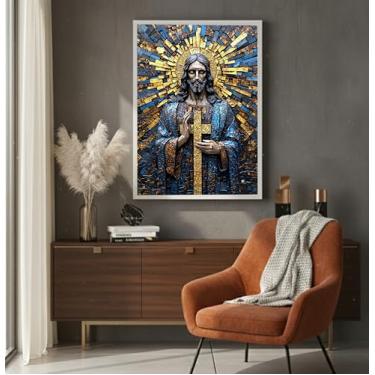 Imagem de Quadro Decorativo Religioso Jesus Cristo em Arte Sala Hall 80x60 (04, Branco, 80x60)