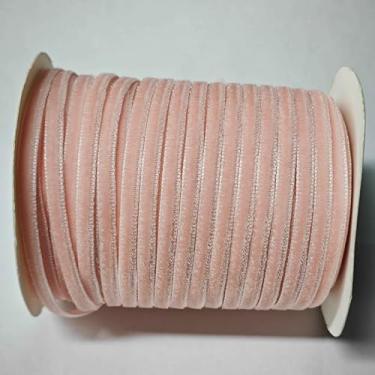 Imagem de 50 jardas/rolo de fita de veludo de face única rosa plana 3 mm (0,12 polegadas) com carretel para embalagem de presente, decoração de casamento, artesanato faça você mesmo, guirlanda de Natal