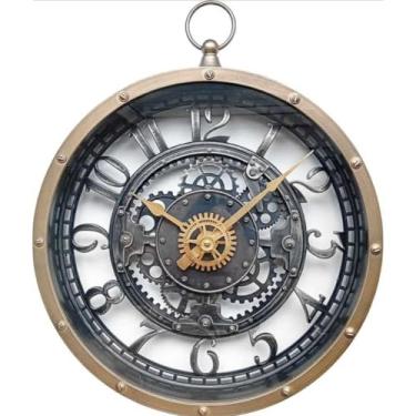 Imagem de Relógio De Parede Analógico Retro Dourado Com Maquinário Exposto