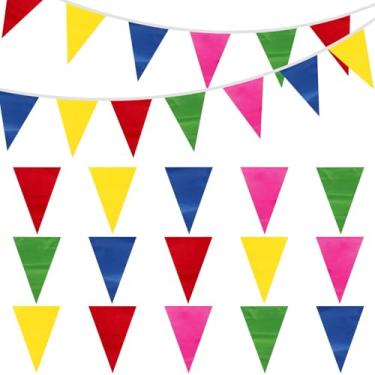 Imagem de Faixa de flâmula de poliéster arco-íris 15 peças, faixa de flâmula de poliéster de 10 metros, eventos internos e externos, decoração de festa de aniversário