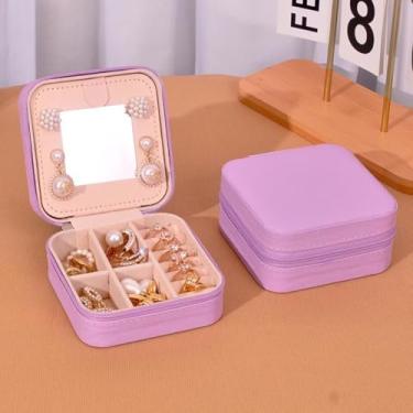 Imagem de Caixa de joias pequena, organizador de estojos de viagem, presentes personalizados, acessórios de joias para adolescentes, presente de Natal para mulheres, violeta (espelho)