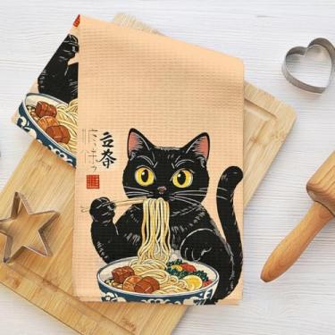 Imagem de Toalhas de cozinha de gato estilo japonês, toalhas de mão de banheiro de microfibra macias e absorventes, toalhas de prato de ramen para cozinha, banheiro, casa de fazenda, casa, presentes para