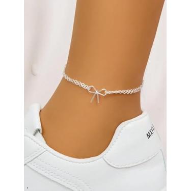 Imagem de Pulseira de tornozelo prateada com laço delicado com fita de arame, corrente ajustável para pés para mulheres, acessórios modernos, presente criativo