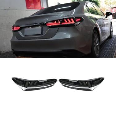 Imagem de Lâmpada de spoiler traseiro do carro, luz de freio do para-choque traseiro conjunto de LED compatível com Camry 2018-2022 kit de carroceria acessórios para carro (preto-vermelho)