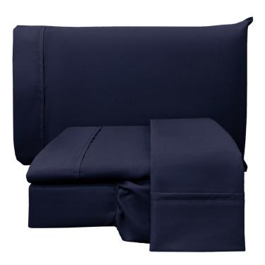Imagem de Jogo De Lençol King Confort Micropercal 300 Fios Toque De Algodão 4 Peças - Marinho