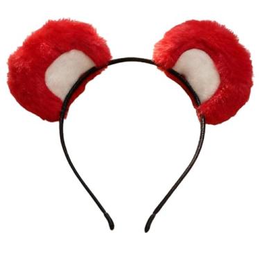Imagem de ZOONAI Tiara de orelhas de urso, lindas faixas de orelha de urso de pelúcia, acessórios de cabelo para festa de Natal de Halloween (vermelho, tamanho único)