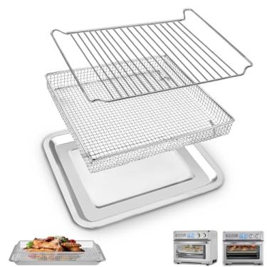 Imagem de Air Fryer Basket Replacement, 2 Pieces Set 18.9''x13.1'' Food Grade Stainless Steel Air Fryer Replacement Tray Mesh Grill Roasting Rack Accessories for Convection Oven Air Fryer, Dishwasher Safe