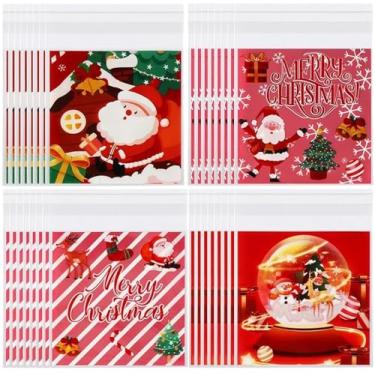 Imagem de 100 sacos de presente de Natal – Sacos de Natal para biscoitos de celofane para biscoitos, petiscos, guloseimas, guloseimas, doces, embrulhos de presente