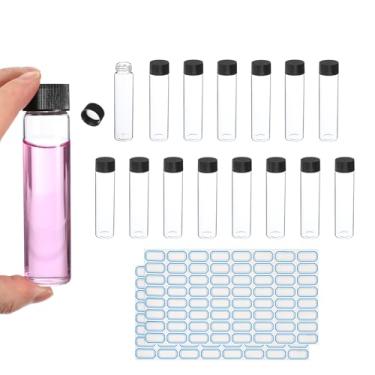 Imagem de PATIKIL Frascos de vidro transparente de 50 ml, pacote com 15 frascos de amostra com tampa de rosca, frasco de mídia reagente com rótulos, frasco de vidro líquido à prova de vazamento para laboratório