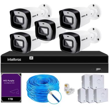 Imagem de Kit CFTV Intelbras NVD 1408P 5 Câmeras IP e HD 1TB Purple