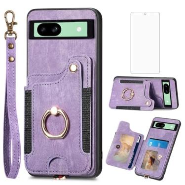 Imagem de Asuwish Capa de telefone para Google Pixel 8A capa carteira com protetor de tela de vidro temperado e alça de pulso RFID suporte para cartão de crédito anel acessórios para celular Pixel8A A8 5G