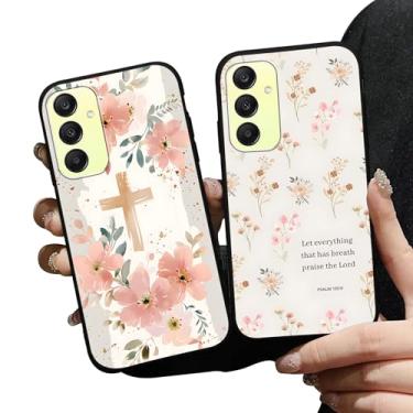 Imagem de Zrutru Pacote com 2 capas de telefone Jesus versículo bíblico para Samsung Galaxy A53 5G capa floral cristã cruz macia à prova de choque para mulheres homem capa de telefone Funda para Samsung A53 6,5