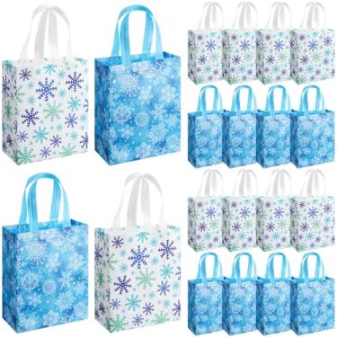 Imagem de Wovnet 30 unidades de sacos de Natal a granel azul e branco floco de neve de inverno sacos de presente com alças reutilizável não tecido sacola de compras bolsa de presentes para lembrancinhas de