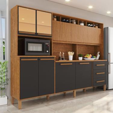 Imagem de Armário De Cozinha 9 Portas 3 Gavetas 100% Mdf Isabella Cinamomo - Grafite