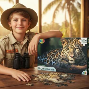 Imagem de Quebra Cabeça Onça no Pantanal 2000Pçs Brasil Fauna Animal - GGB - Ein