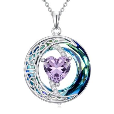 Imagem de IMZM Colar de pedra do mês de nascimento para mulheres, pingente de lua celta, colar de cristal azul, joia de coração, presente de aniversário de Natal para filha, esposa, mãe, irmã, Base, Zircônia