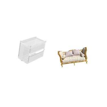 Imagem de Fenteer Caixa Moderna de Acrílico para Guardar Papel Higiênico E Modelo de Sofá em Miniatura de Madeira para Casa de Bonecas, com Suporte de Papel Higiênico D